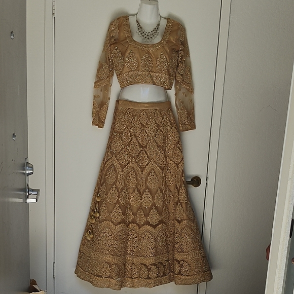 Elegant Gold Embroidered Lehenga Set (NWOT) - Picture 1 of 7